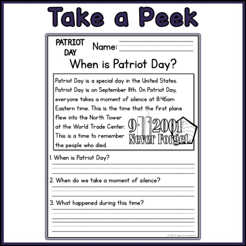 September 11th 9 11 Patriot Day Holidays Reading Comprehension