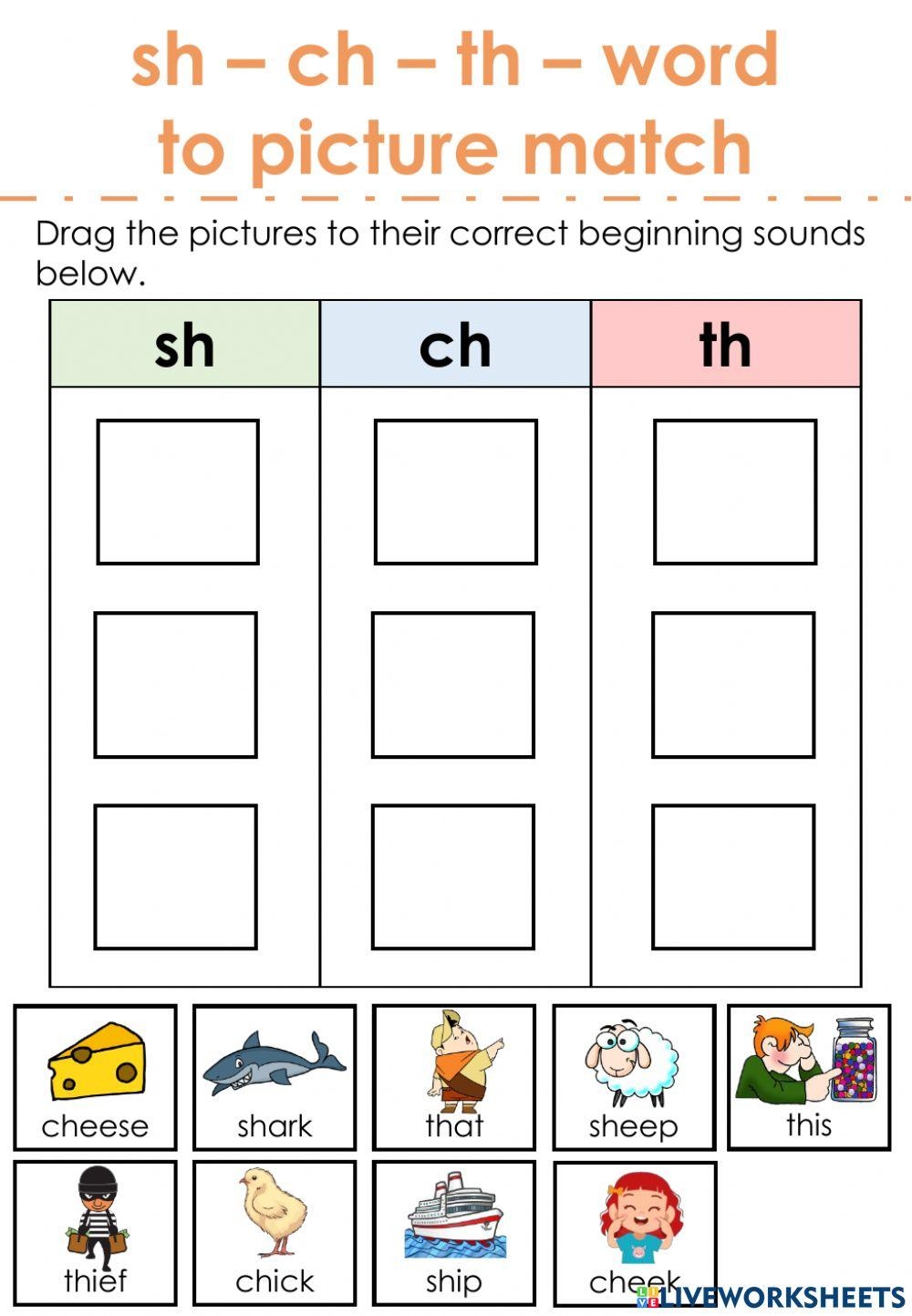 Sh ch th Match Picture To Word Worksheet Live Worksheets Worksheets Library