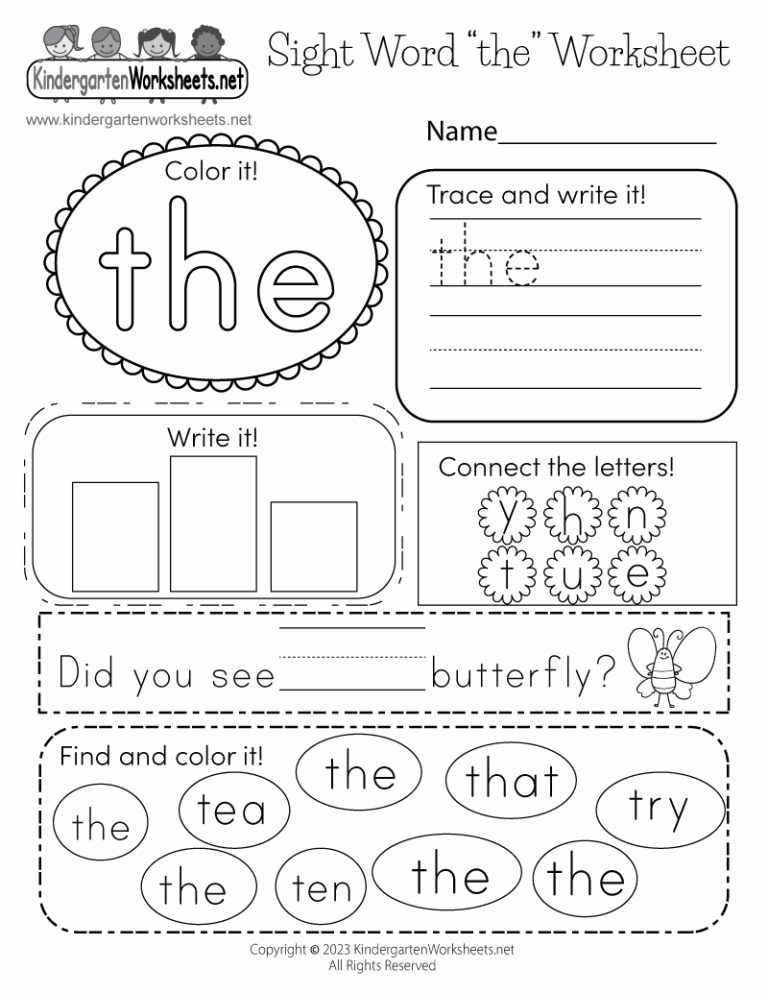 Sight Word the Worksheet Free Printable Digital U0026 PDF