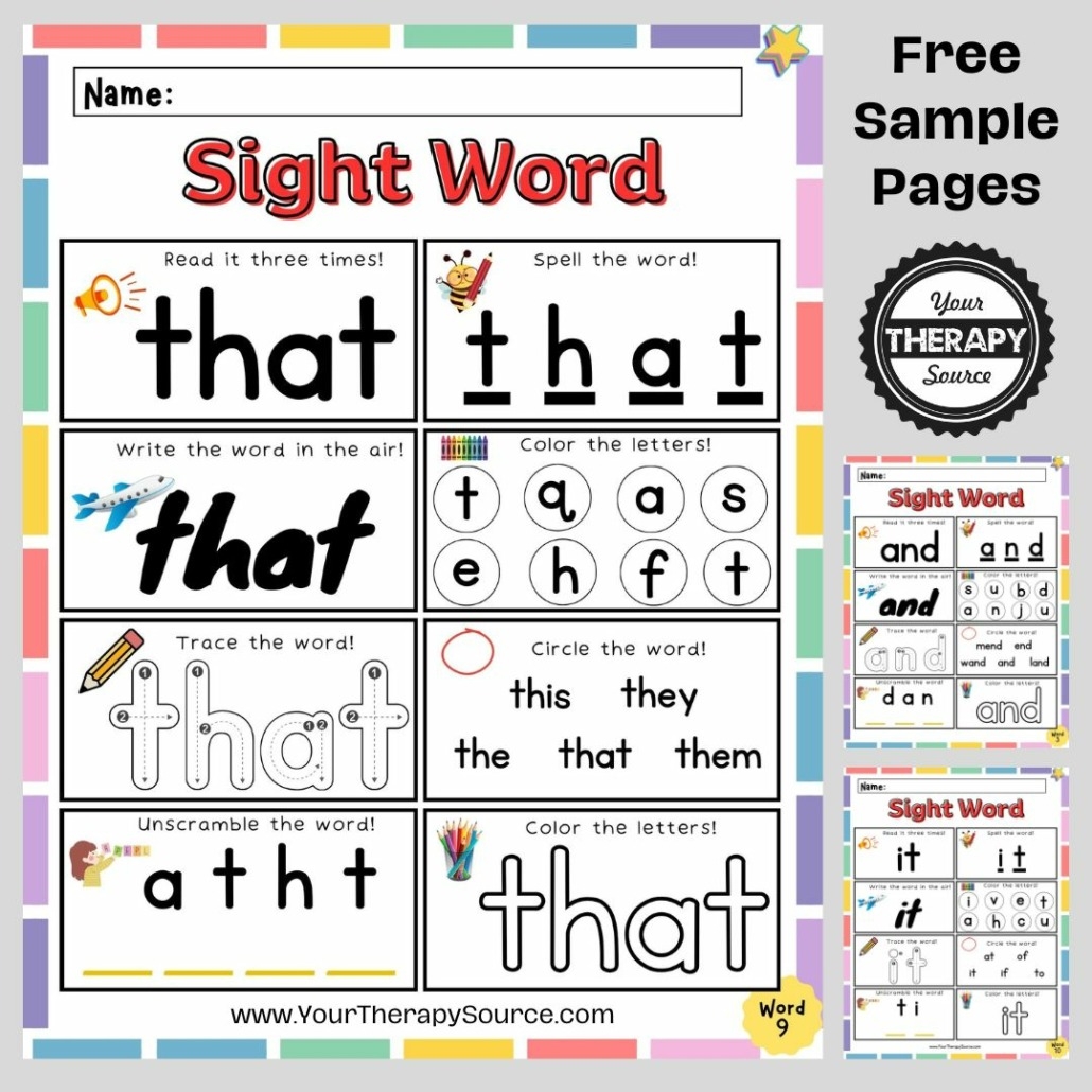 Kindergarten Worksheets Sight Word My