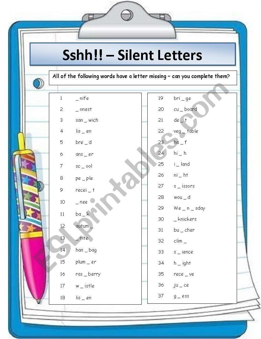 Silent Letters ESL Worksheet By Nicola5052