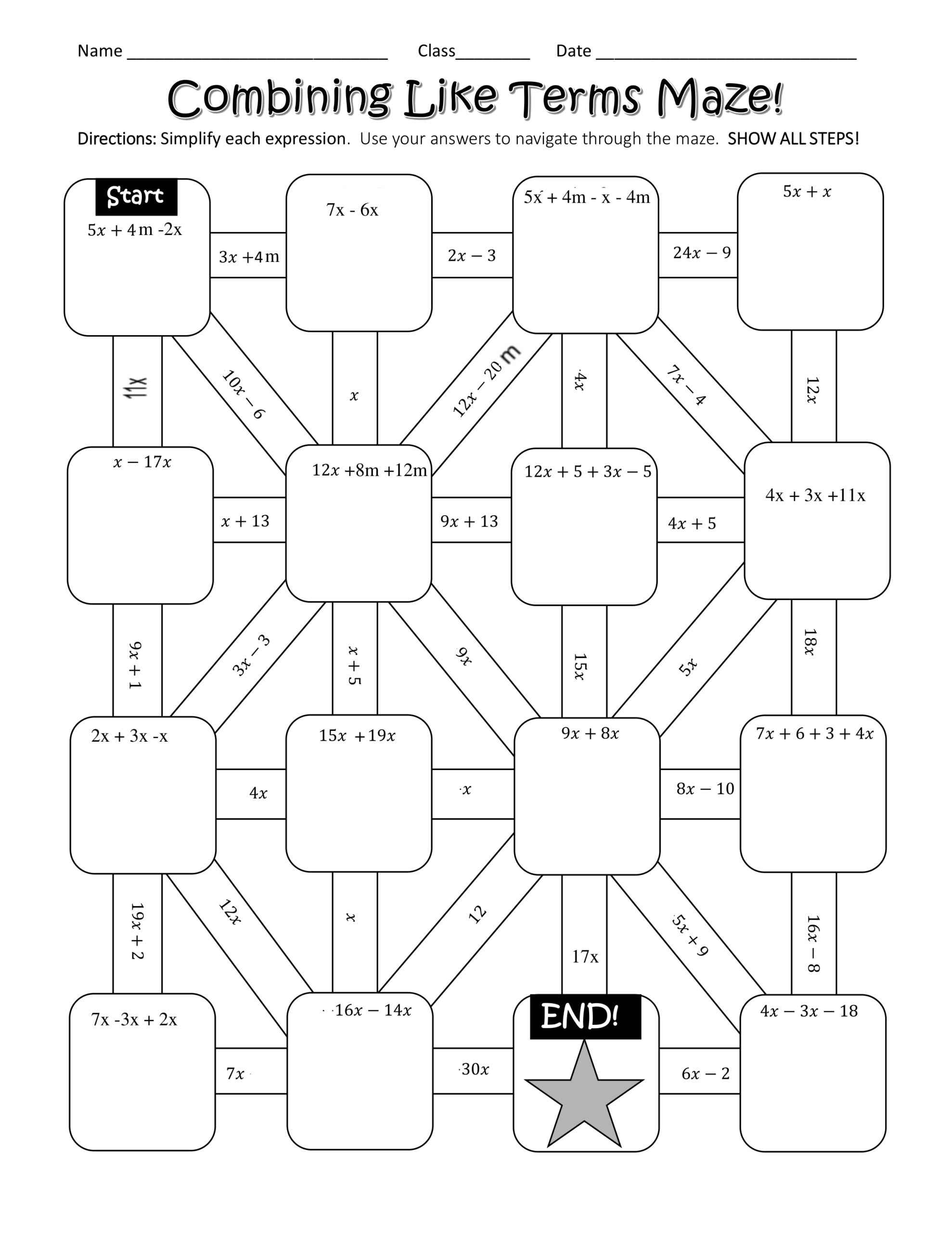 Simplify Expressions Maze Julie Smith Library Formative