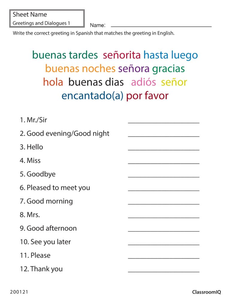 Spanish Greetings Worksheet Practice Essential Spanish Phrases