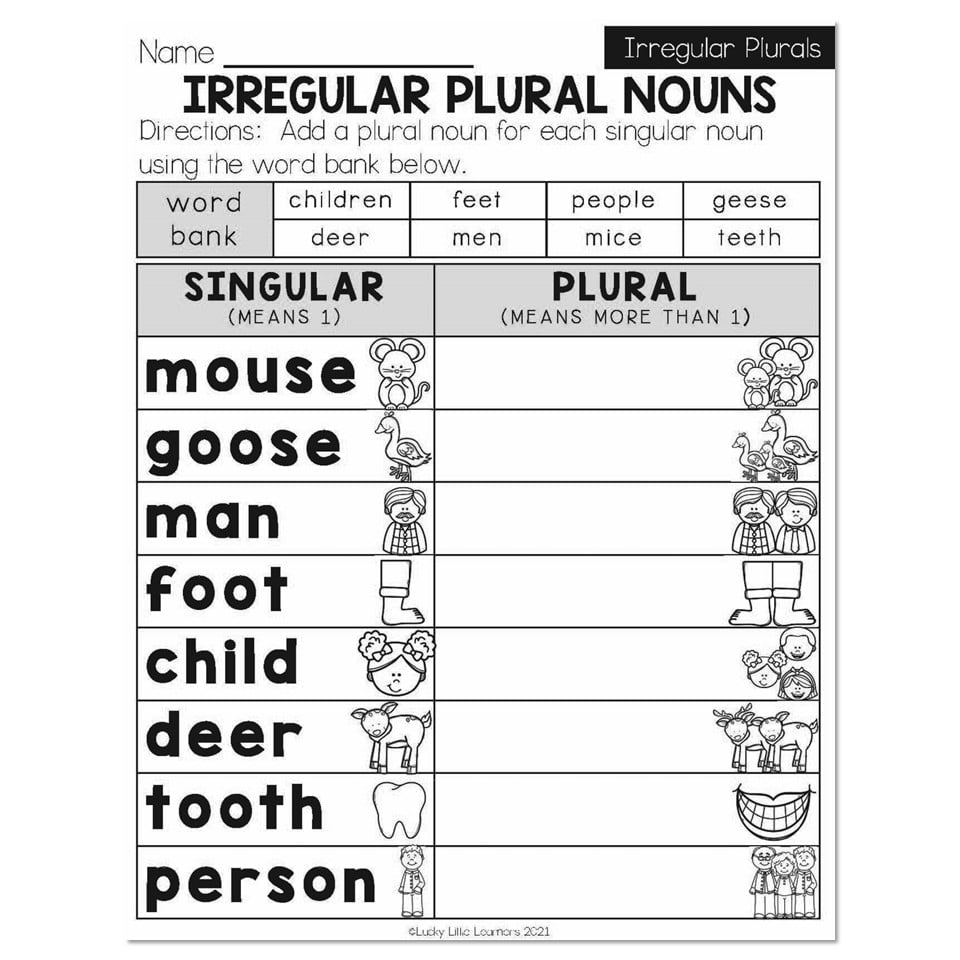 Spring Early Finishers 1st Grade ELA Irregular Plurals 
