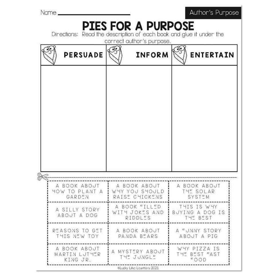 Author's Purpose Free Printable Worksheets