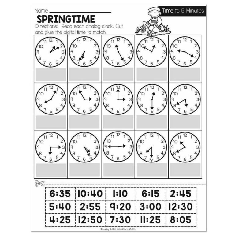 Spring Early Finishers 2nd Grade Math Time To 5 Minutes 