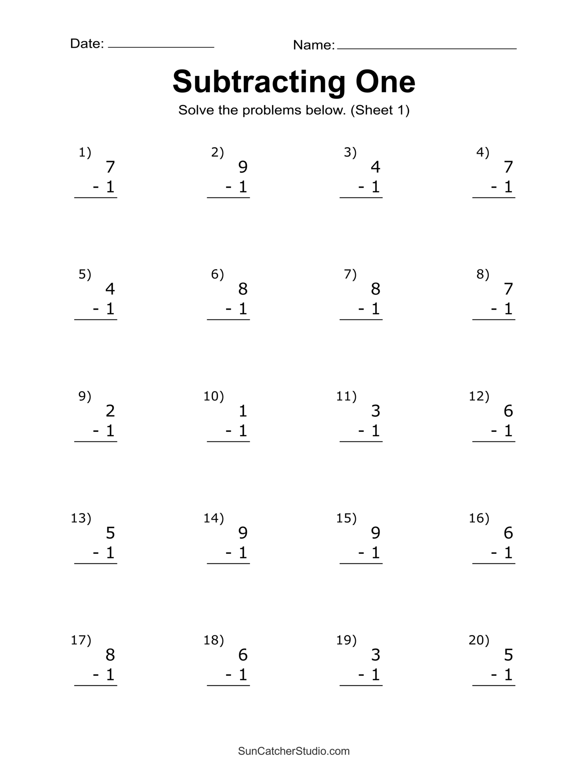Printable Subtraction Worksheets For Kindergarten