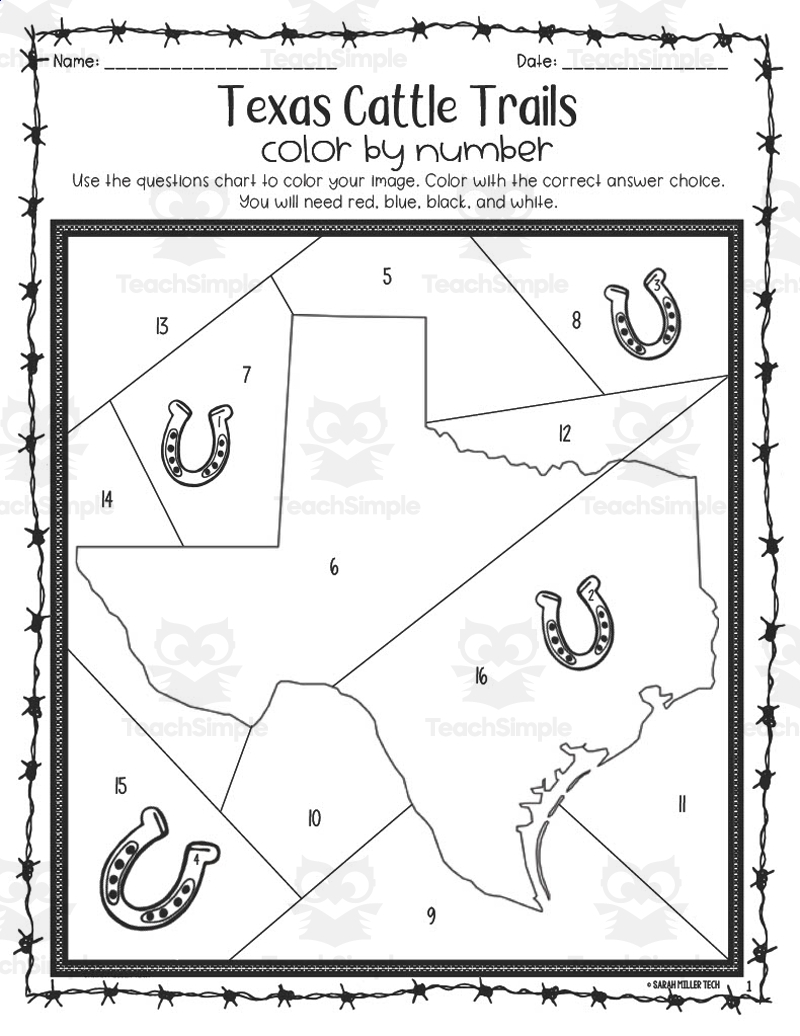Texas Cattle Trails Coloring Activity By Teach Simple