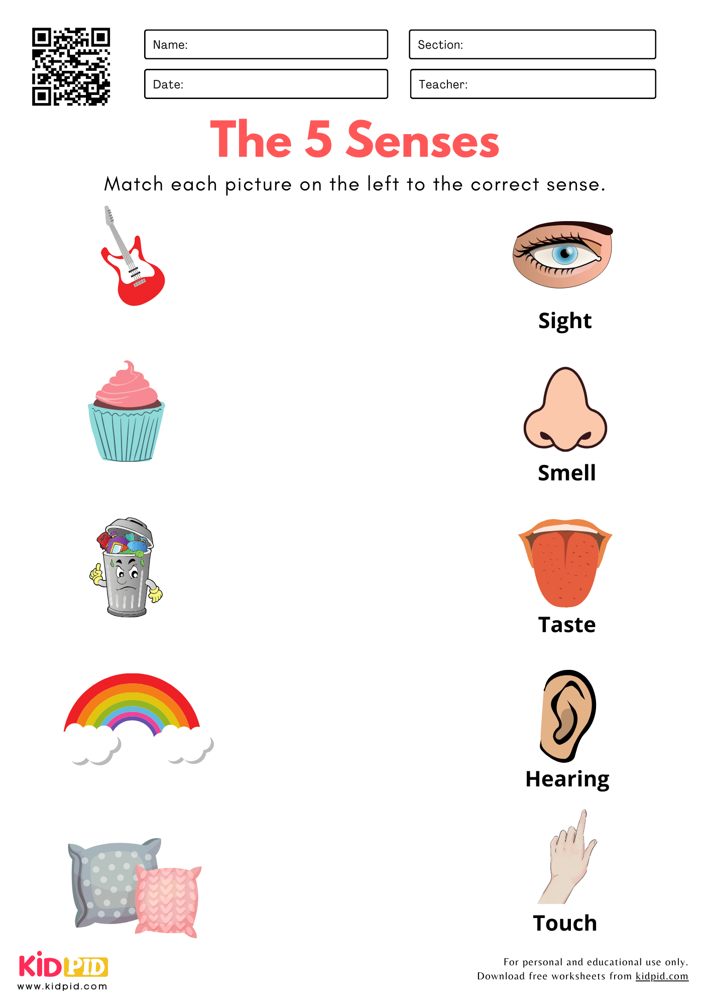 Preschool Free Printable Five Senses Worksheets