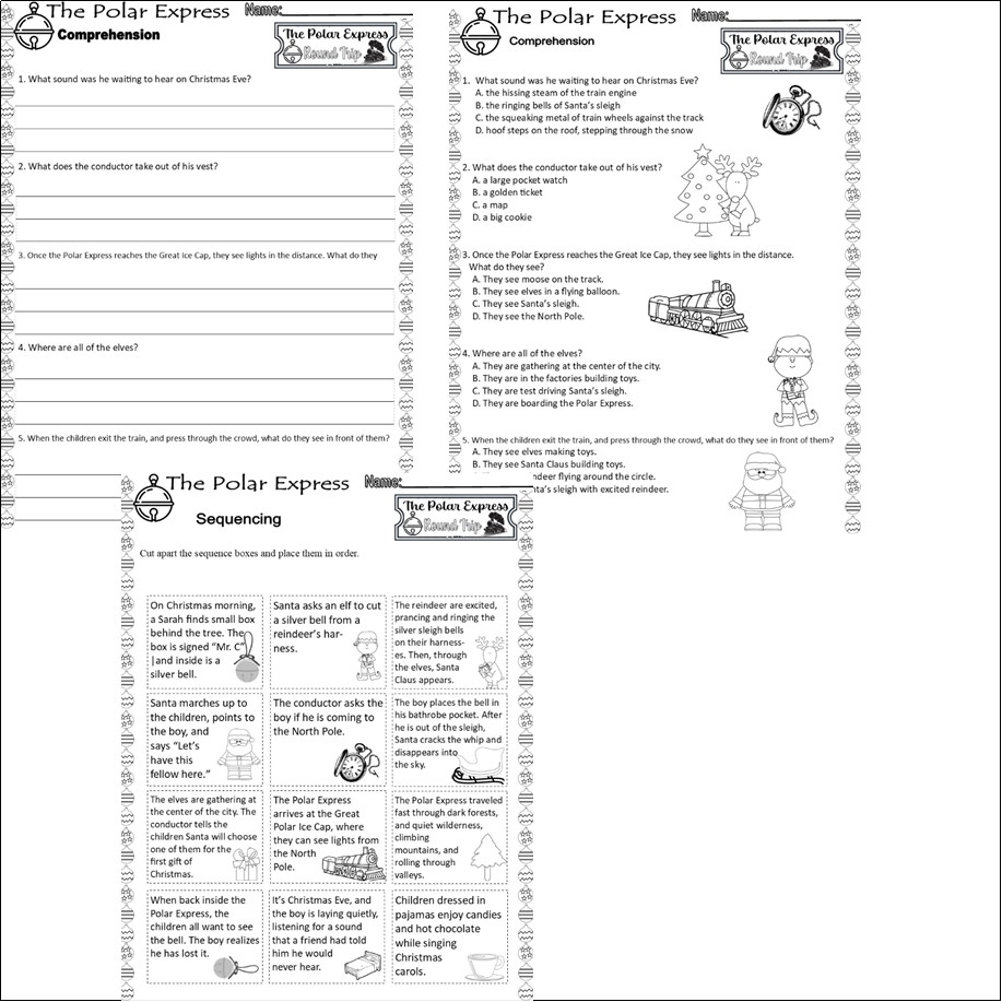 Polar Express Reading Comprehension Worksheets