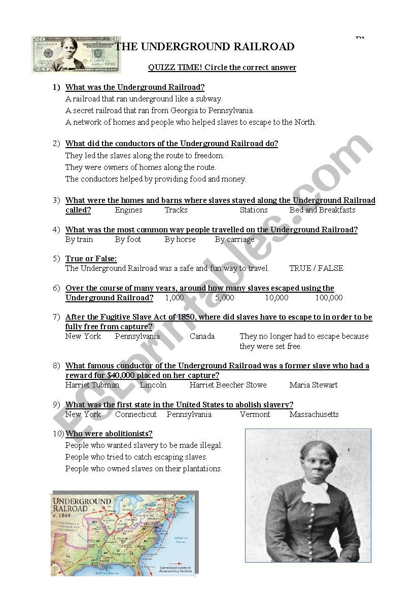 The Underground Railroad ESL Worksheet By Em ledoussal