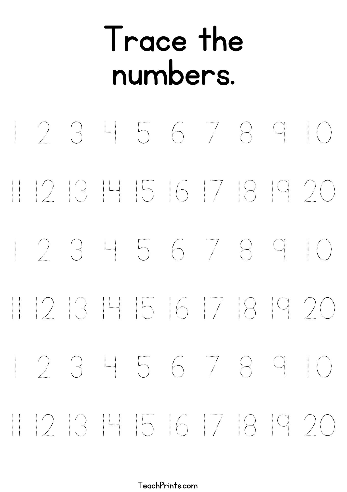 Tracing Numbers 1 20 Worksheets Free Printable Pdfs Teach Prints Tracing Numbers 1 20 Worksheets Free Printable Pdfs Teach Prints