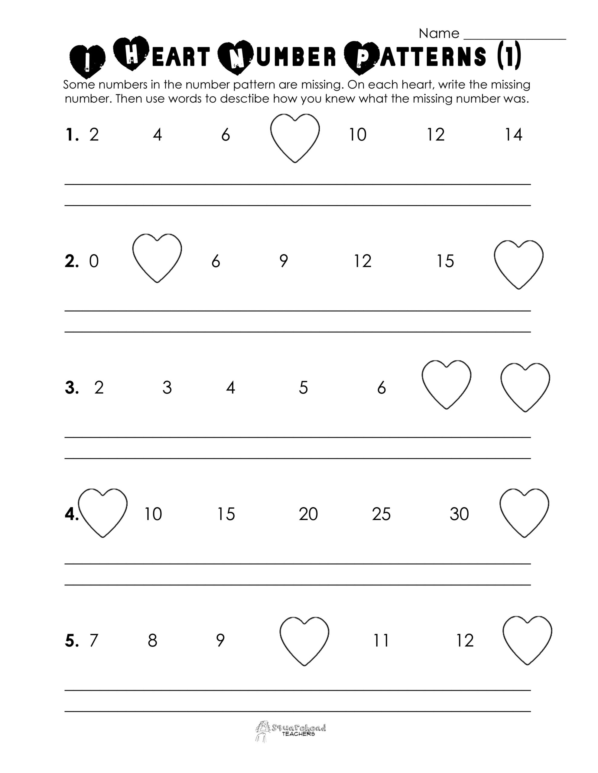 Valentine s Day Number Patterns free Worksheet Squarehead Teachers