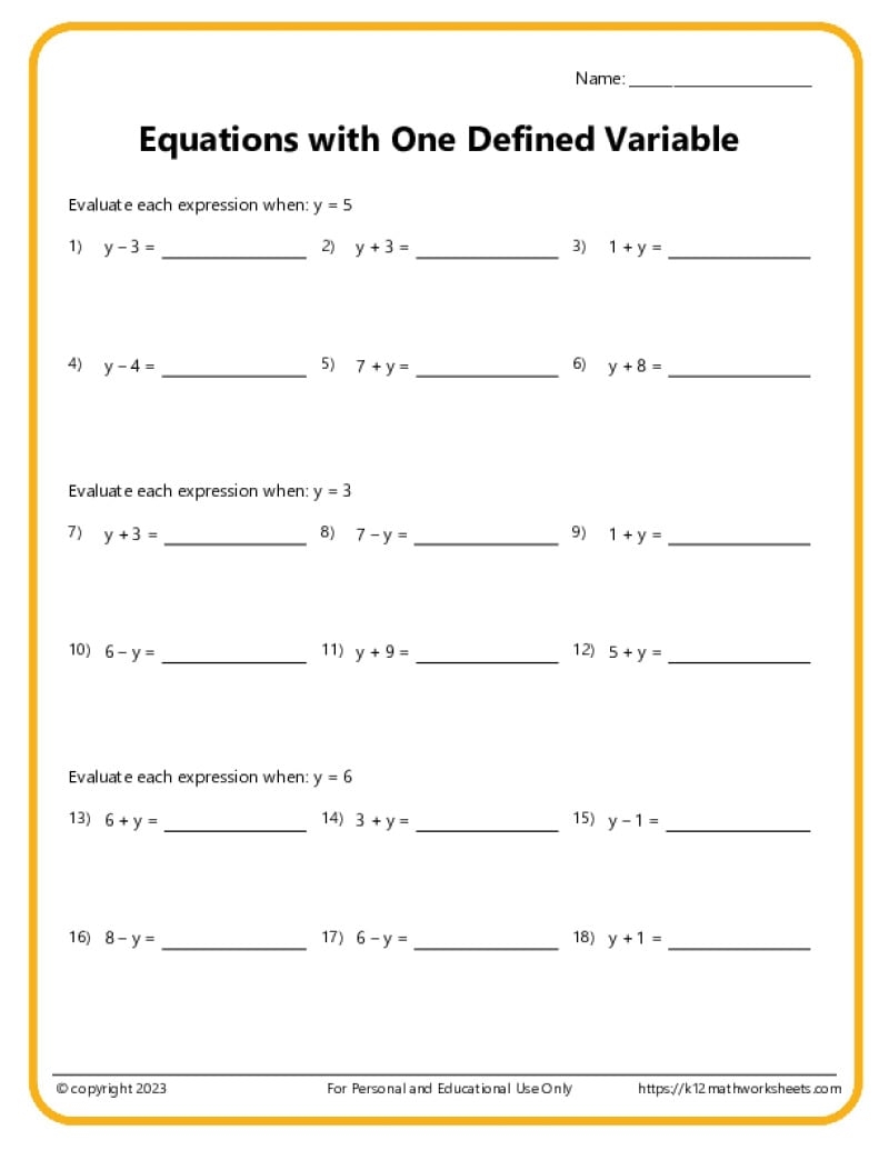 Free Printable 7th Grade Algebra Worksheets