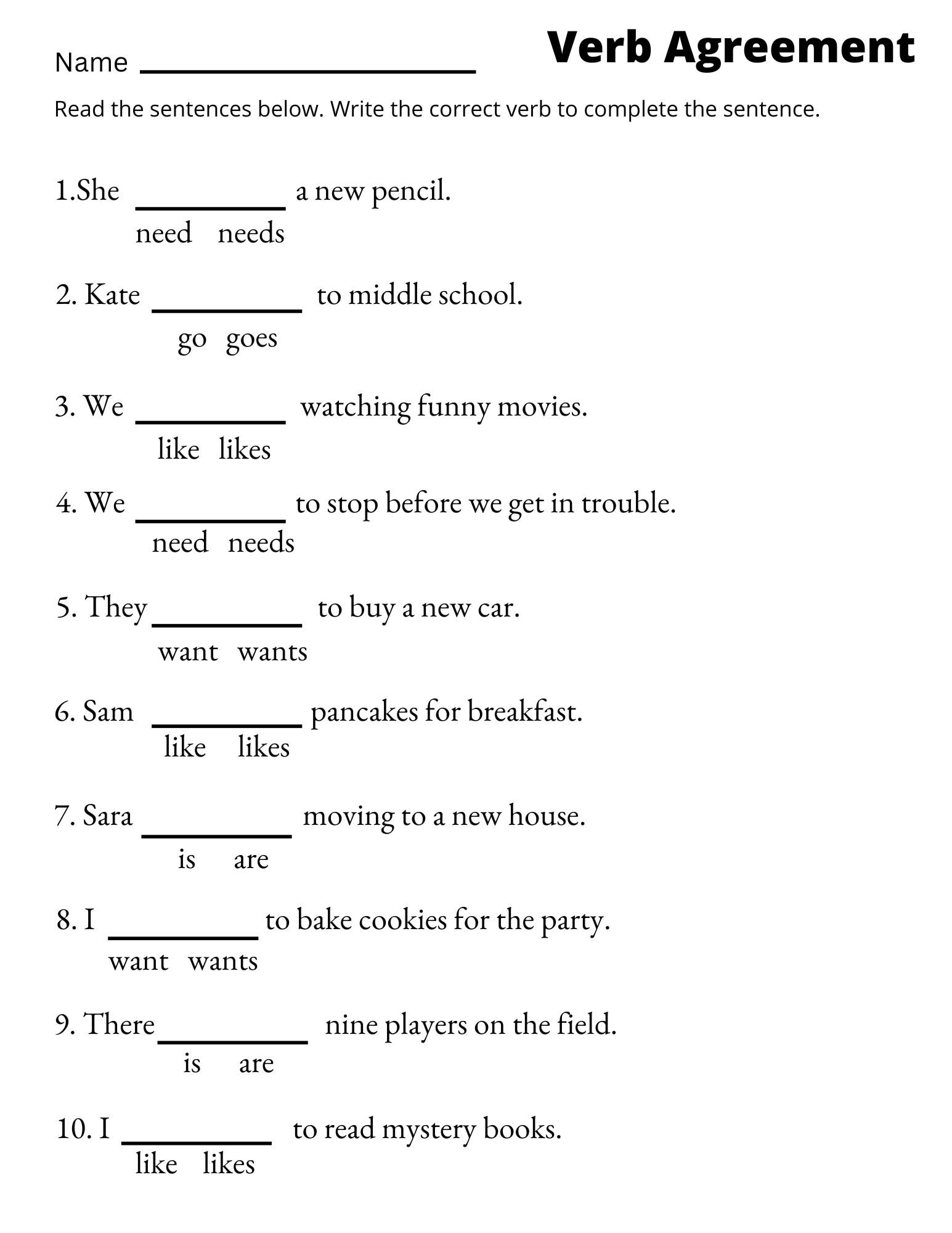 Free Printable Verb Worksheets 4th Grade