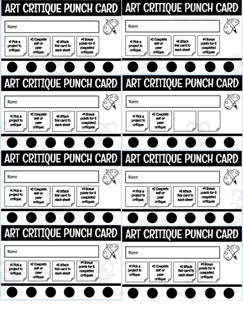 Visual Art Critique Worksheets Punch Cards