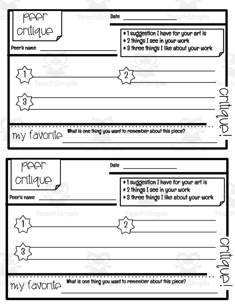 Visual Art Critique Worksheets Punch Cards