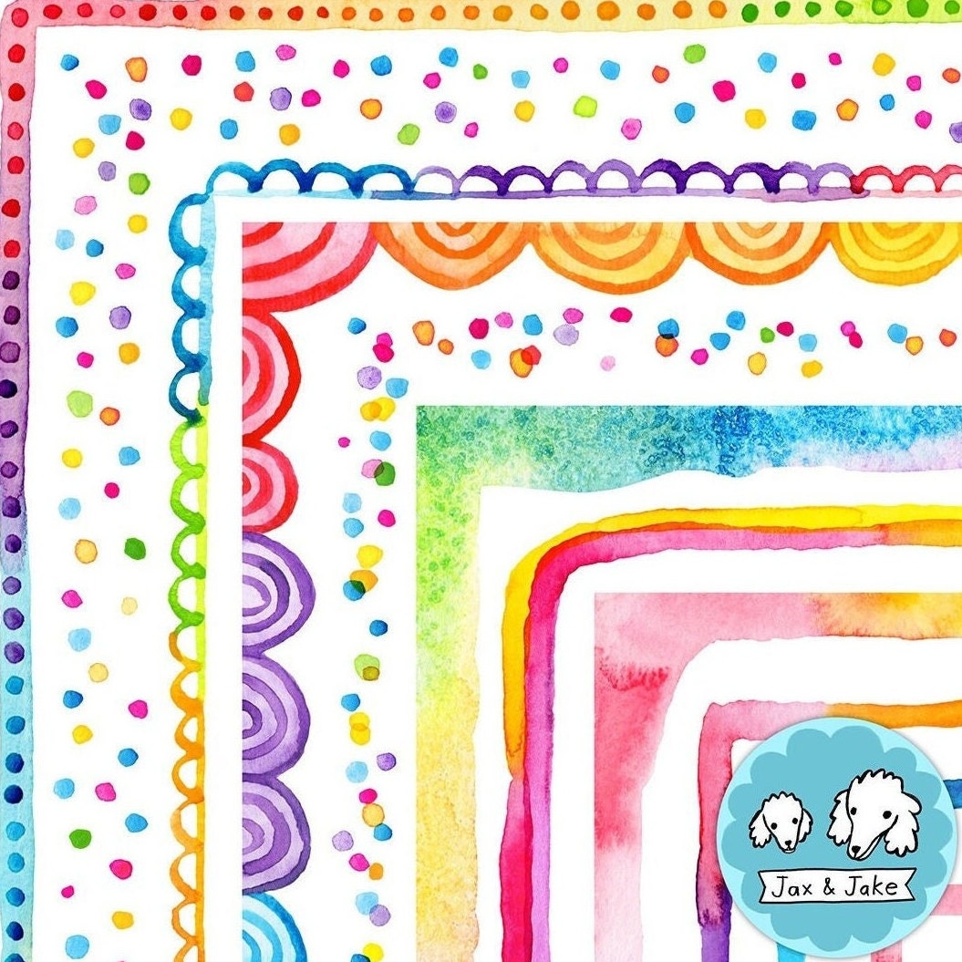 Watercolor Rainbow Clipart Borders Skinny Full page And Confetti Clip Art Frames Printable Watercolour Clip Art Frames PNG Etsy New Zealand