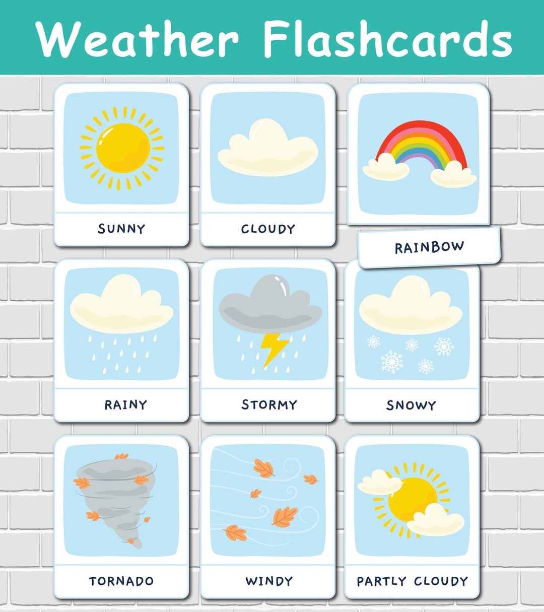 Weather Flash Cards Toddler Printable Activity Montessori Flashcards Preschool Learning Etsy