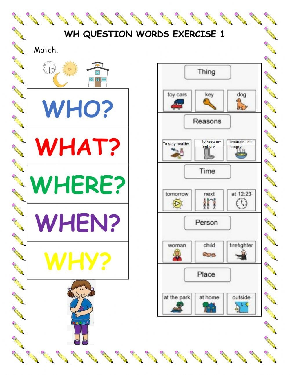Wh Question Words Exercise 1 Worksheet