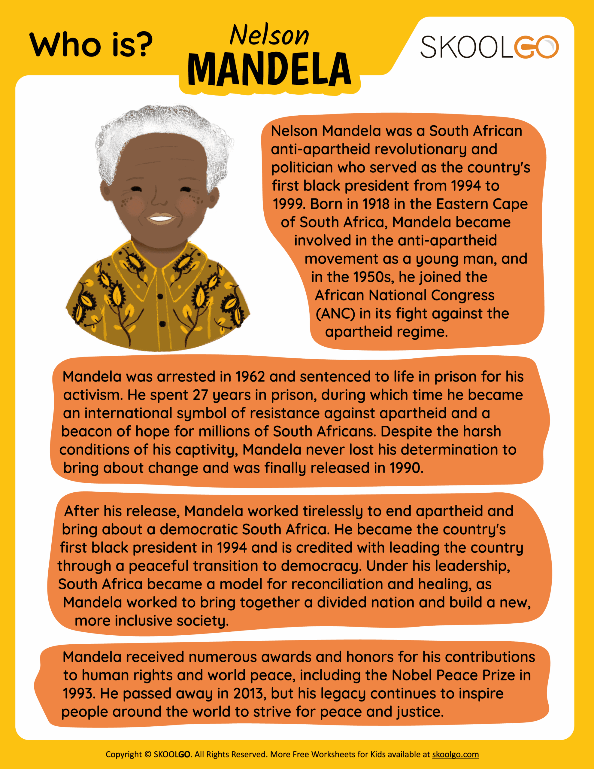 Who Is Nelson Mandela Free Worksheet For Kids SKOOLGO
