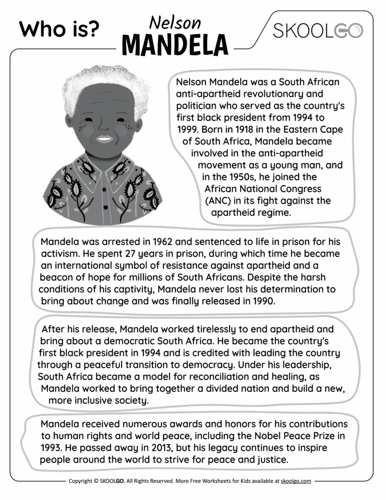 Who Is Nelson Mandela Free Worksheet For Kids SKOOLGO Worksheets Library
