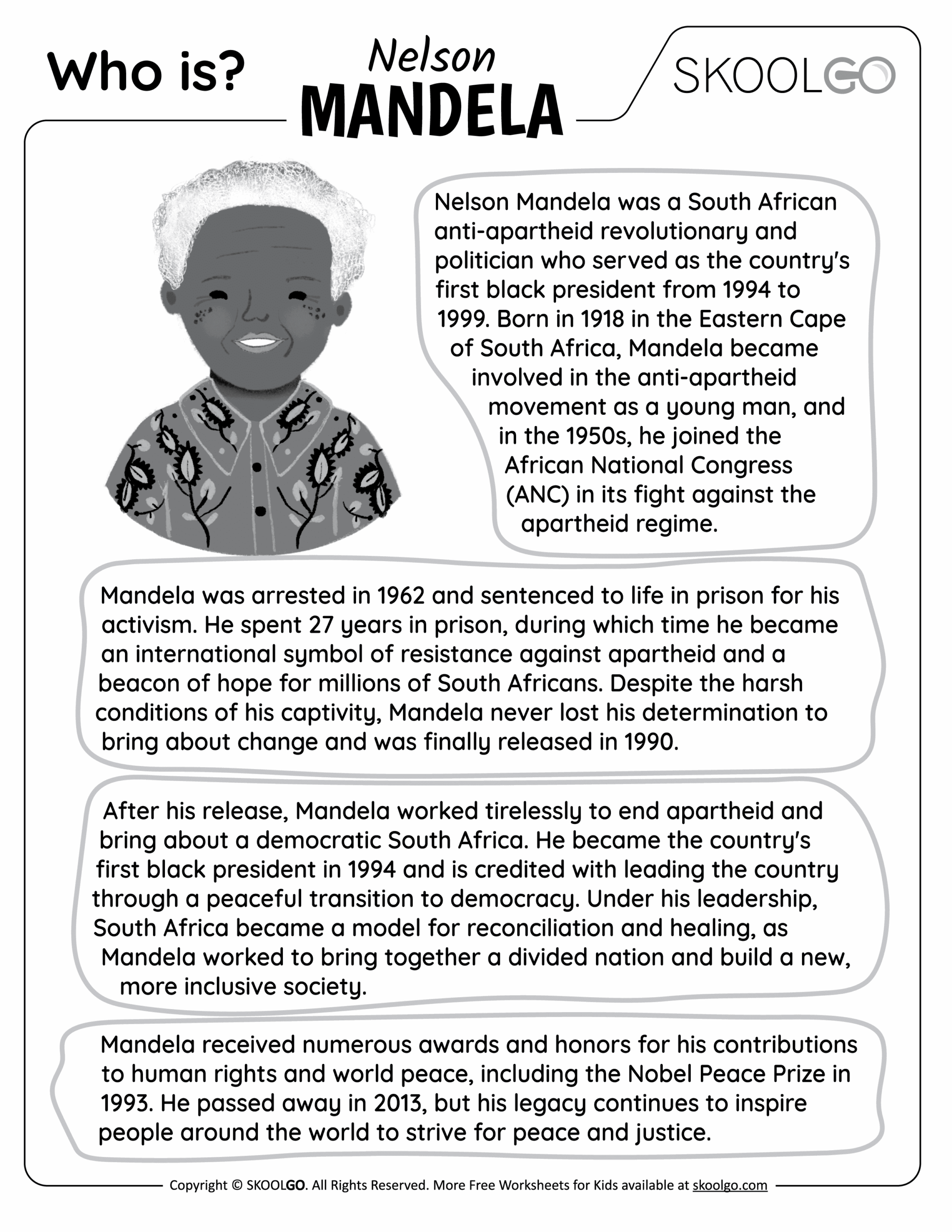 Who Is Nelson Mandela Free Worksheet For Kids SKOOLGO Worksheets Library