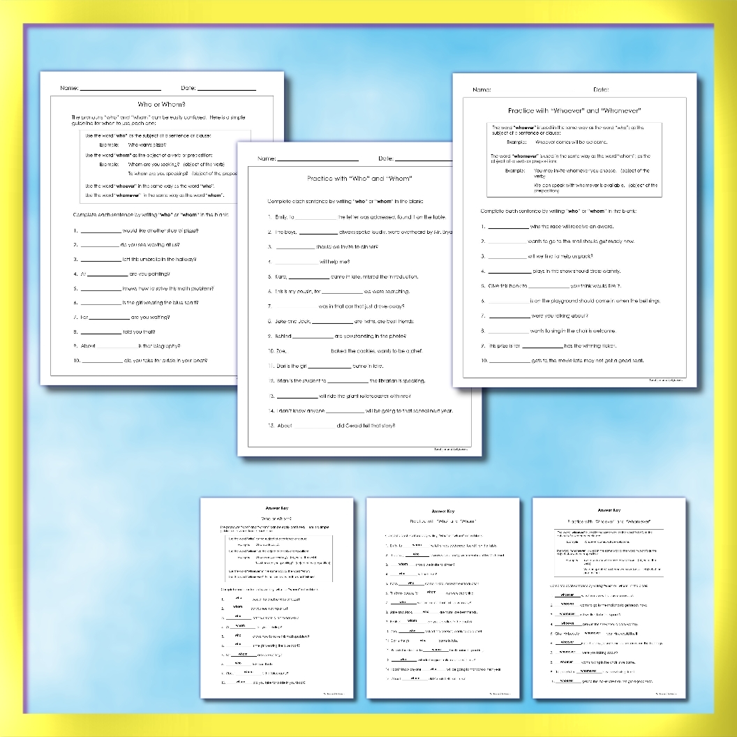 Who Whom Whoever Whomever 3 How to U0026 Practice Worksheets Grades 4 5 6