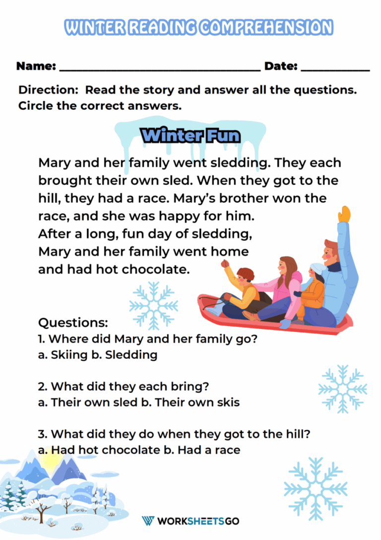 Winter Reading Comprehension Worksheets WorksheetsGO