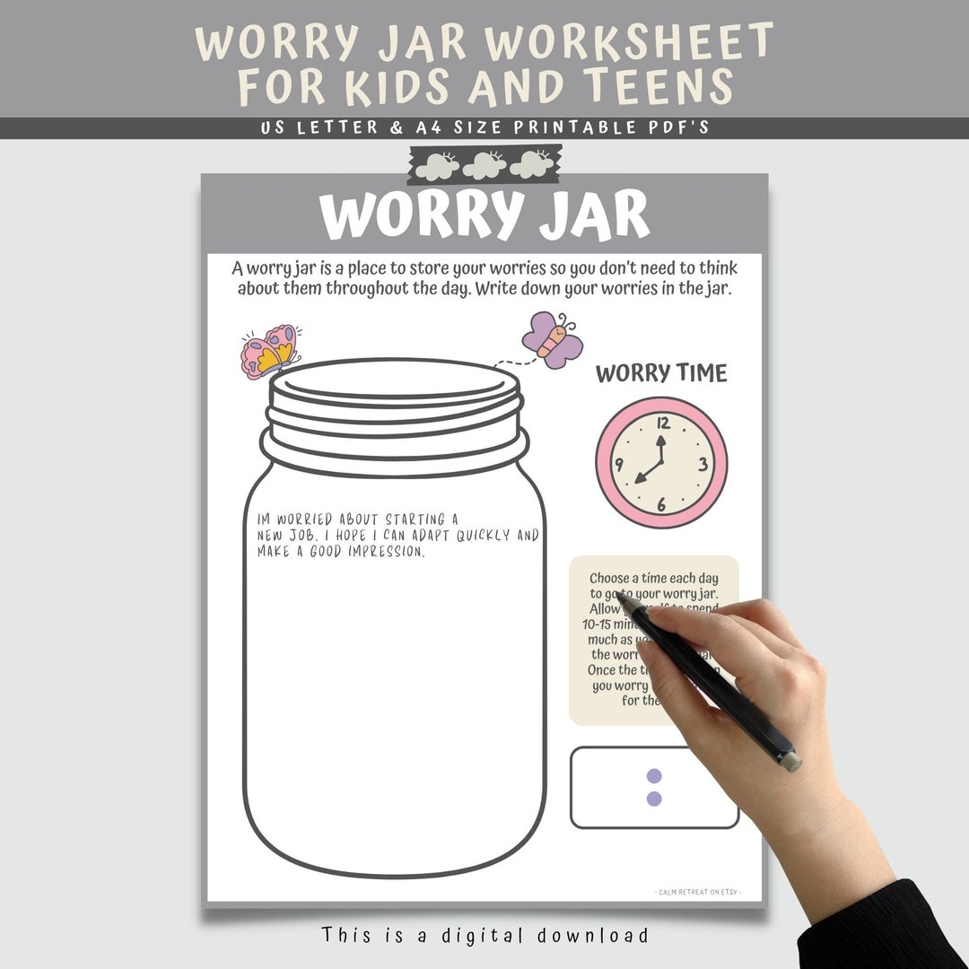 Worry Jar Fillable Worksheet For Kids Children Printable Therapy Counseling Treatment For Teens Child Therapist Prints Anxiety Activity Etsy