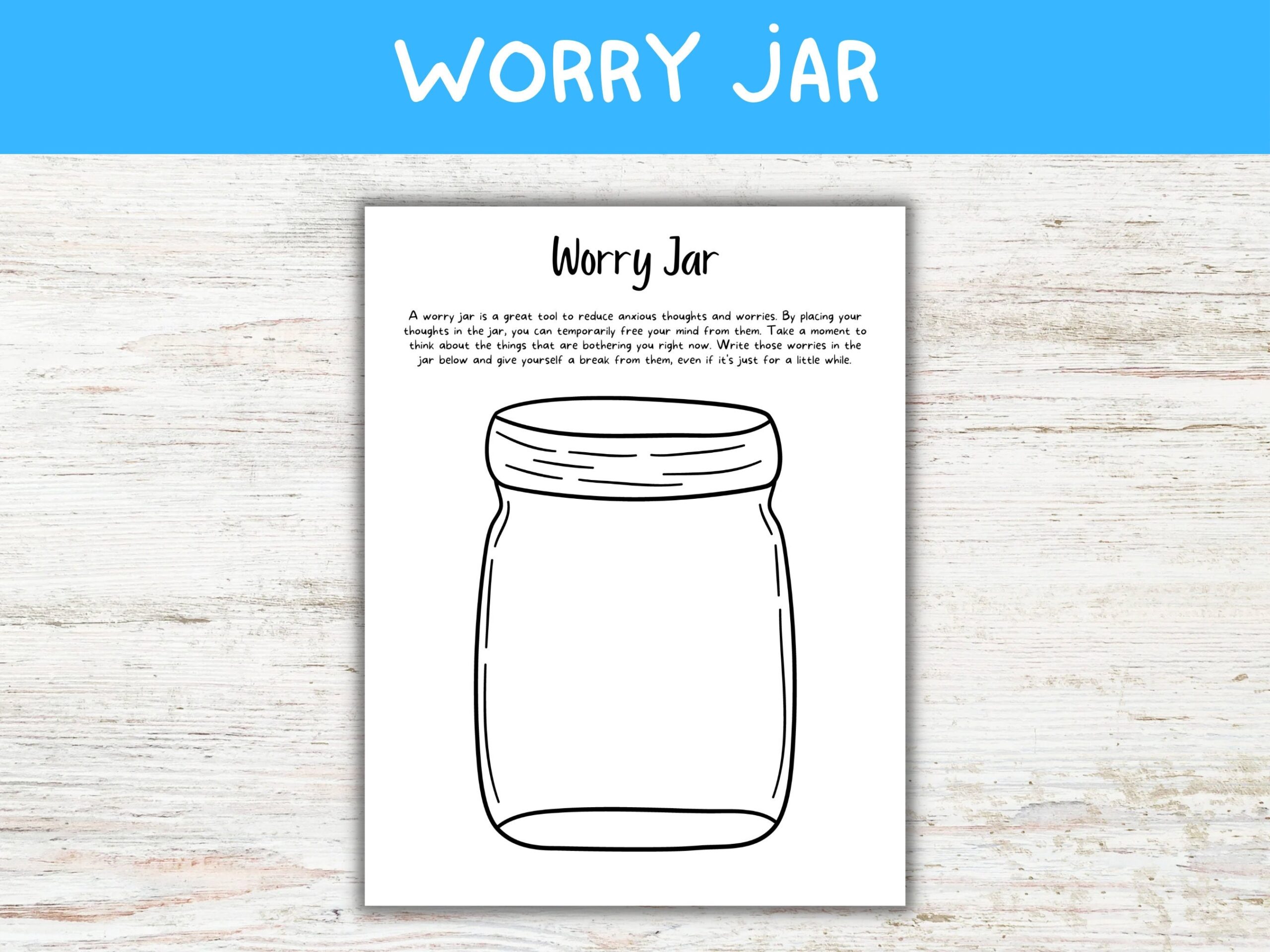 Worry Jar Stress And Anxiety Relief For Kids And Teens Depression Activity CBT Worksheet For Children Anxiety Management Technique Etsy