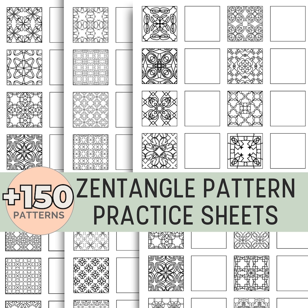 Zentangle Pattern Templates Practice Worksheets Zen Doodle Patterns Meditative Drawing Doodle Art Zentangle Art Etsy