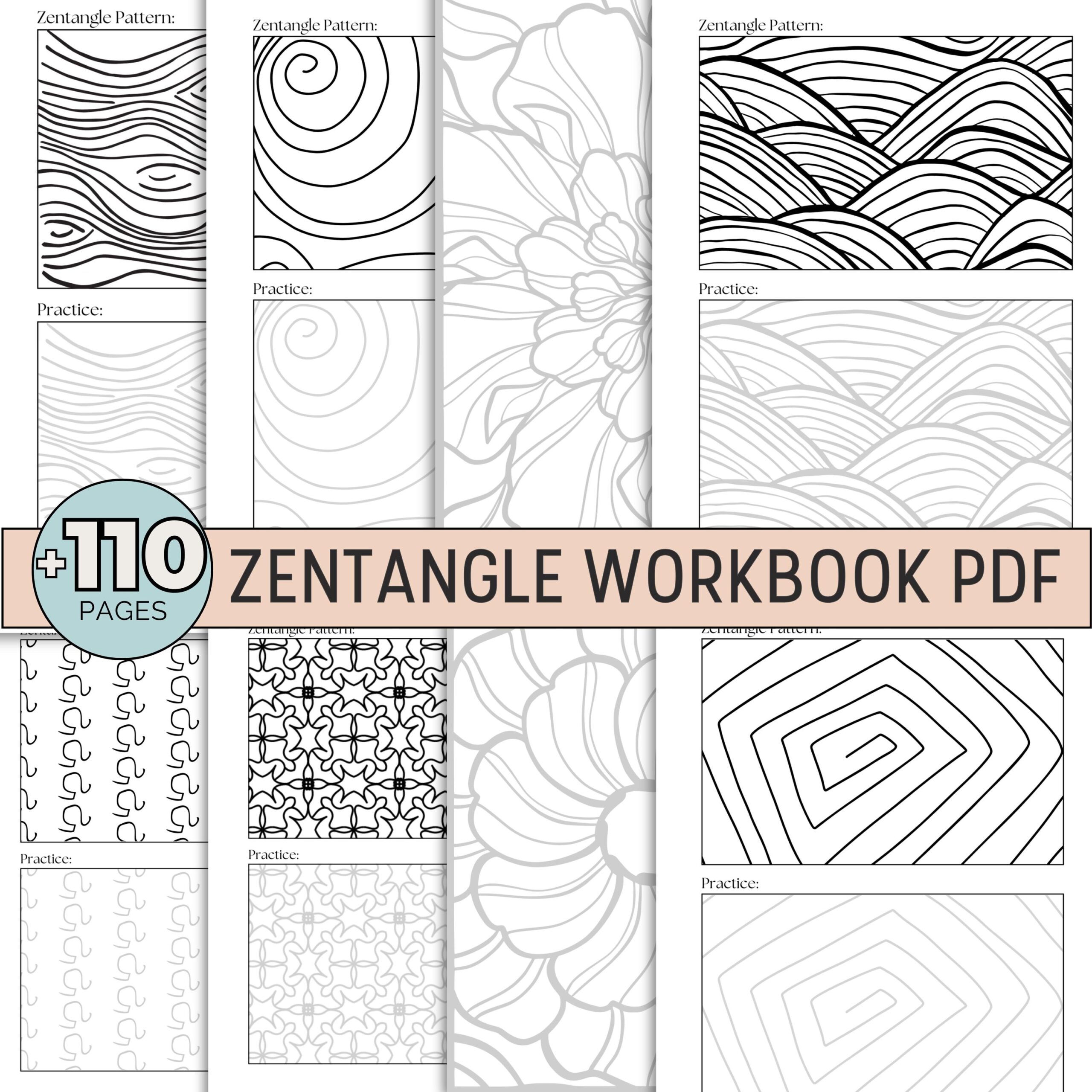 Zentangle Workbook For Beginners Pattern Templates Zen Doodle 