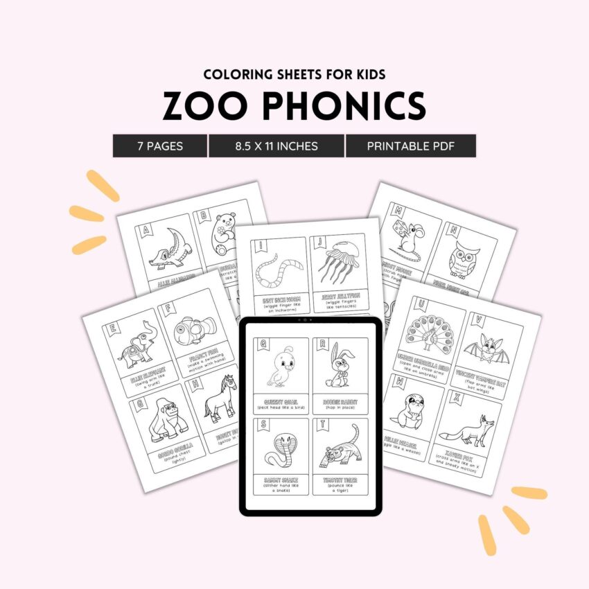 Zoo Phonics Coloring Pages Preschool Worksheets Printable Coloring Kids Wall Art Alphabet Art Homeschool Printable Preschool PDF File Etsy