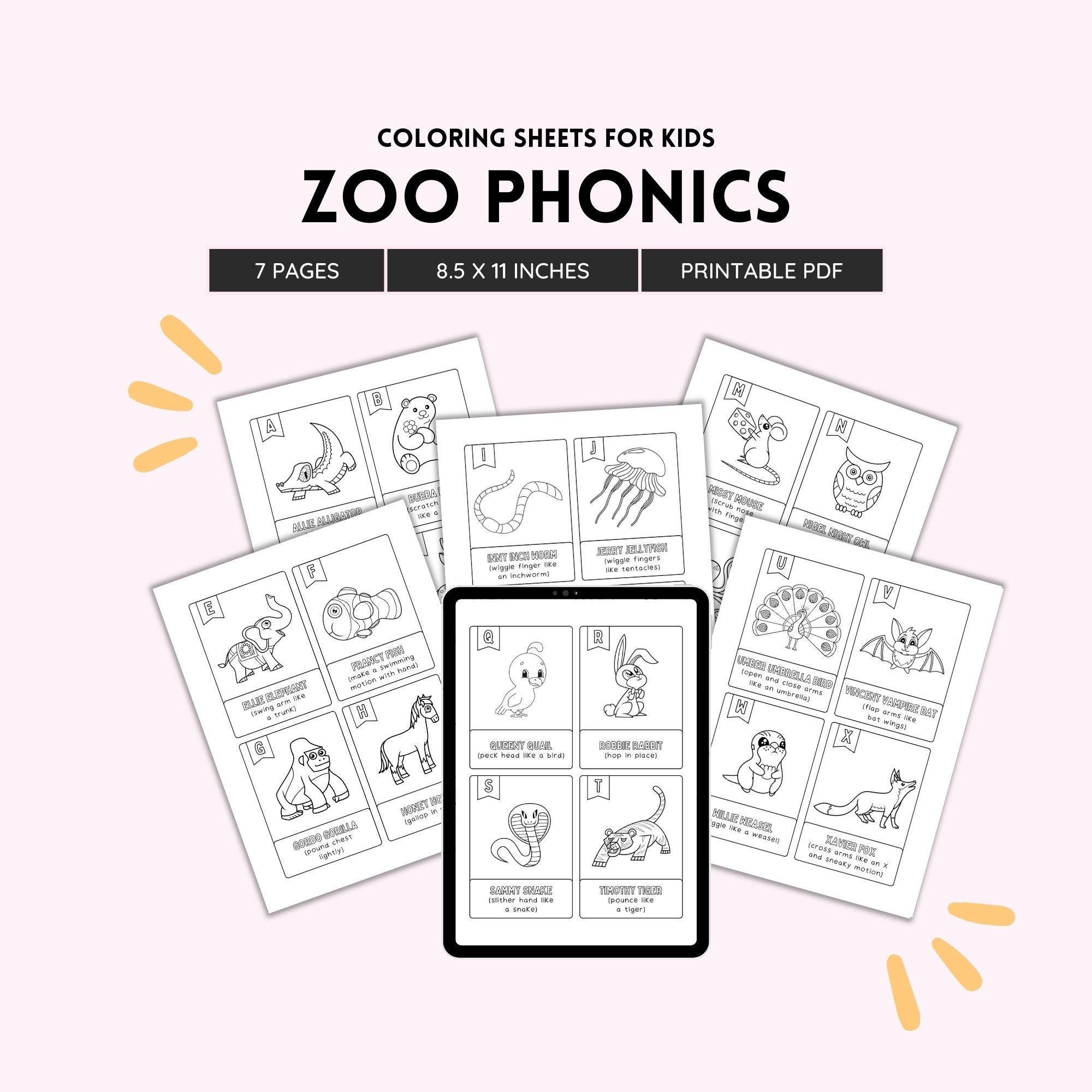 Zoo Phonics Coloring Pages Preschool Worksheets Printable Coloring Kids Wall Art Alphabet Art Homeschool Printable Preschool PDF File Etsy