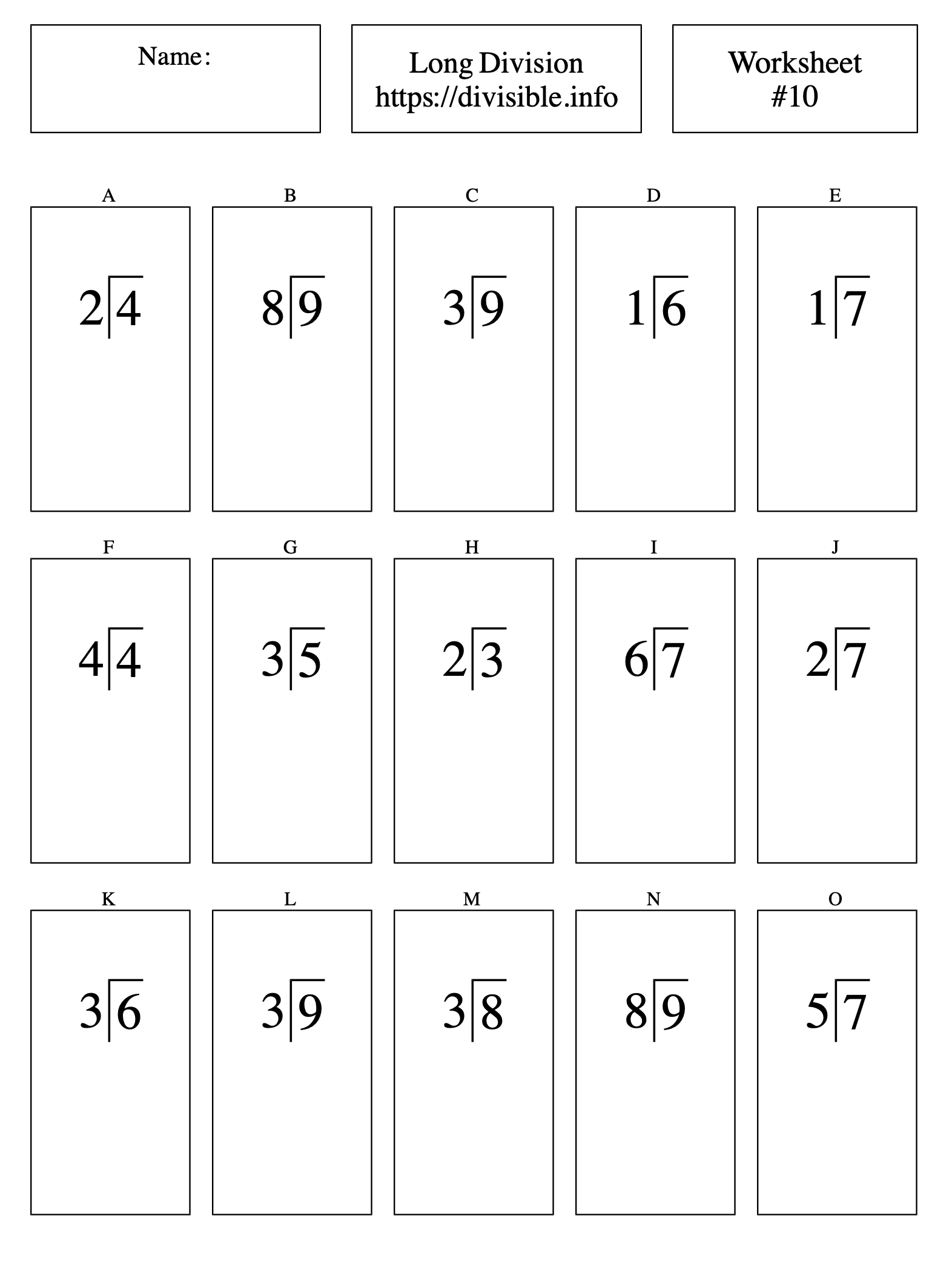 1 Digit Divided By 1 Digit Long Division Worksheet 10