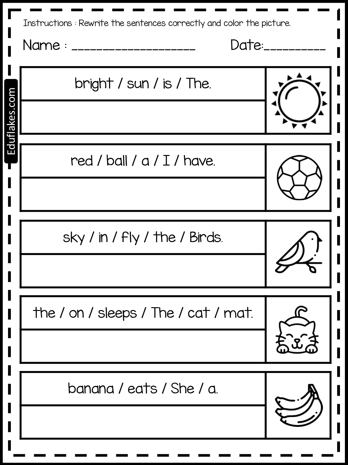 10 Free Sentence Building Printable For Grade 1 Eduflakes