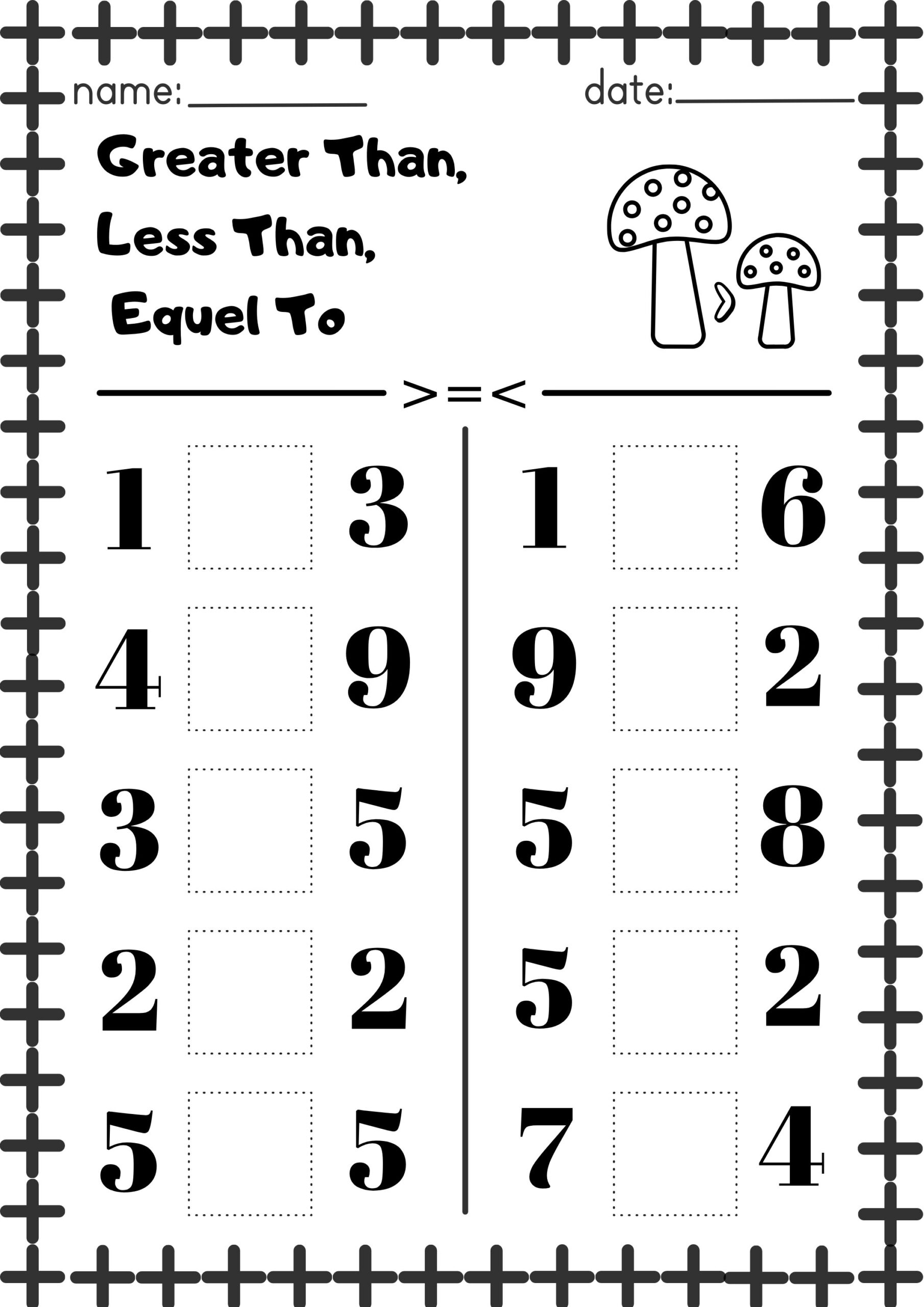10 Pages Printable Mats greater Than Less Than Equel To math 10 Pages Printable Mats greater Than Less Than Equel To math