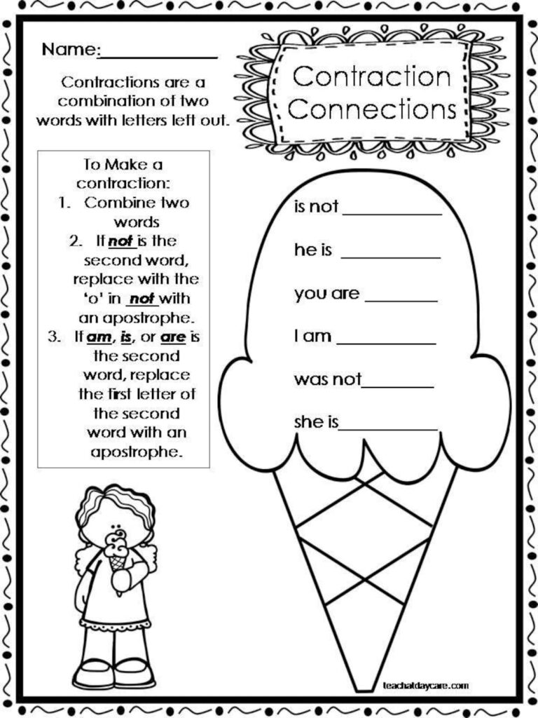 10 Printable Contractions Worksheets 1st 2nd Grade ELA Worksheets Etsy