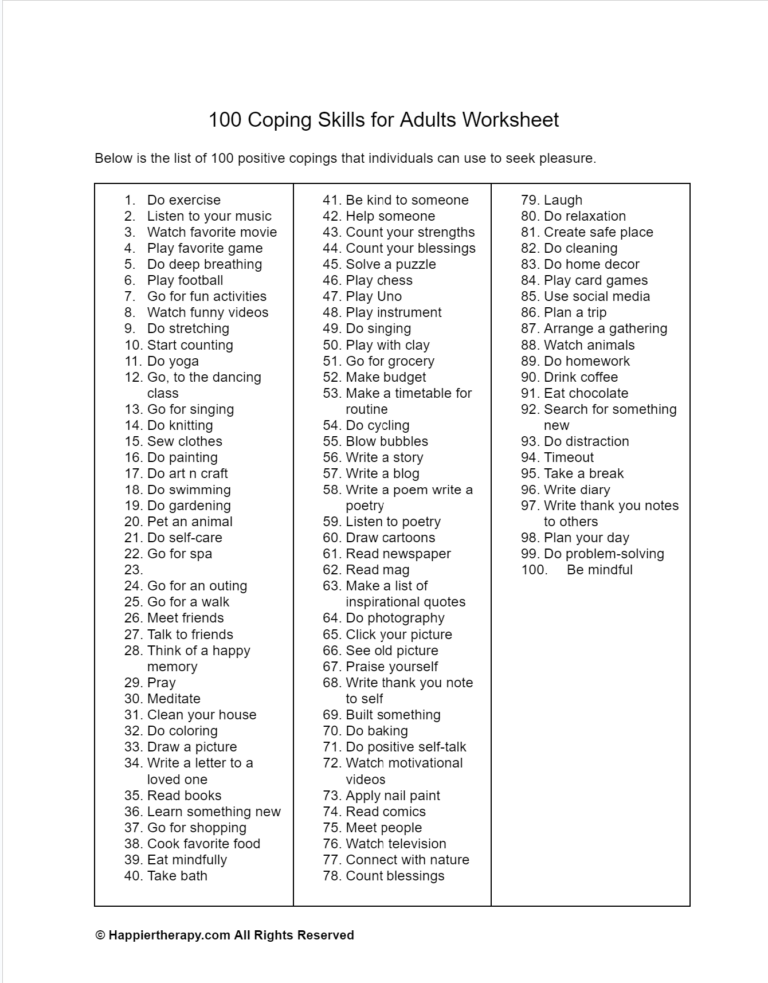 Printable Coping Skills Worksheets For Adults - Free Printable Worksheets