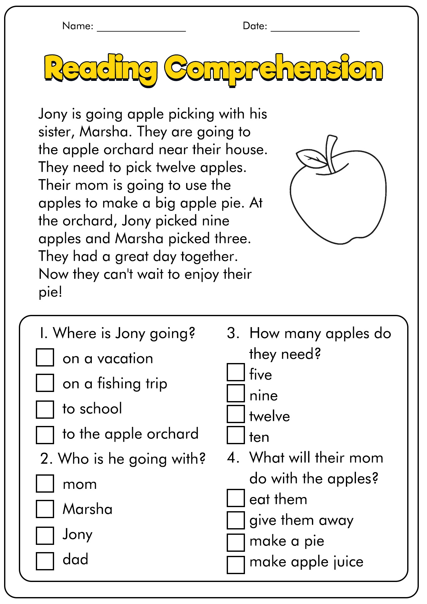 Print Reading Comprehension Worksheets
