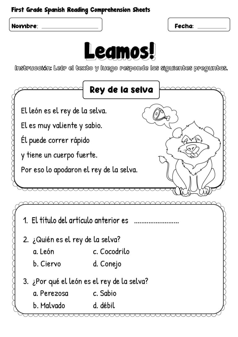 15 First Grade Spanish Worksheets Free PDF At Worksheeto