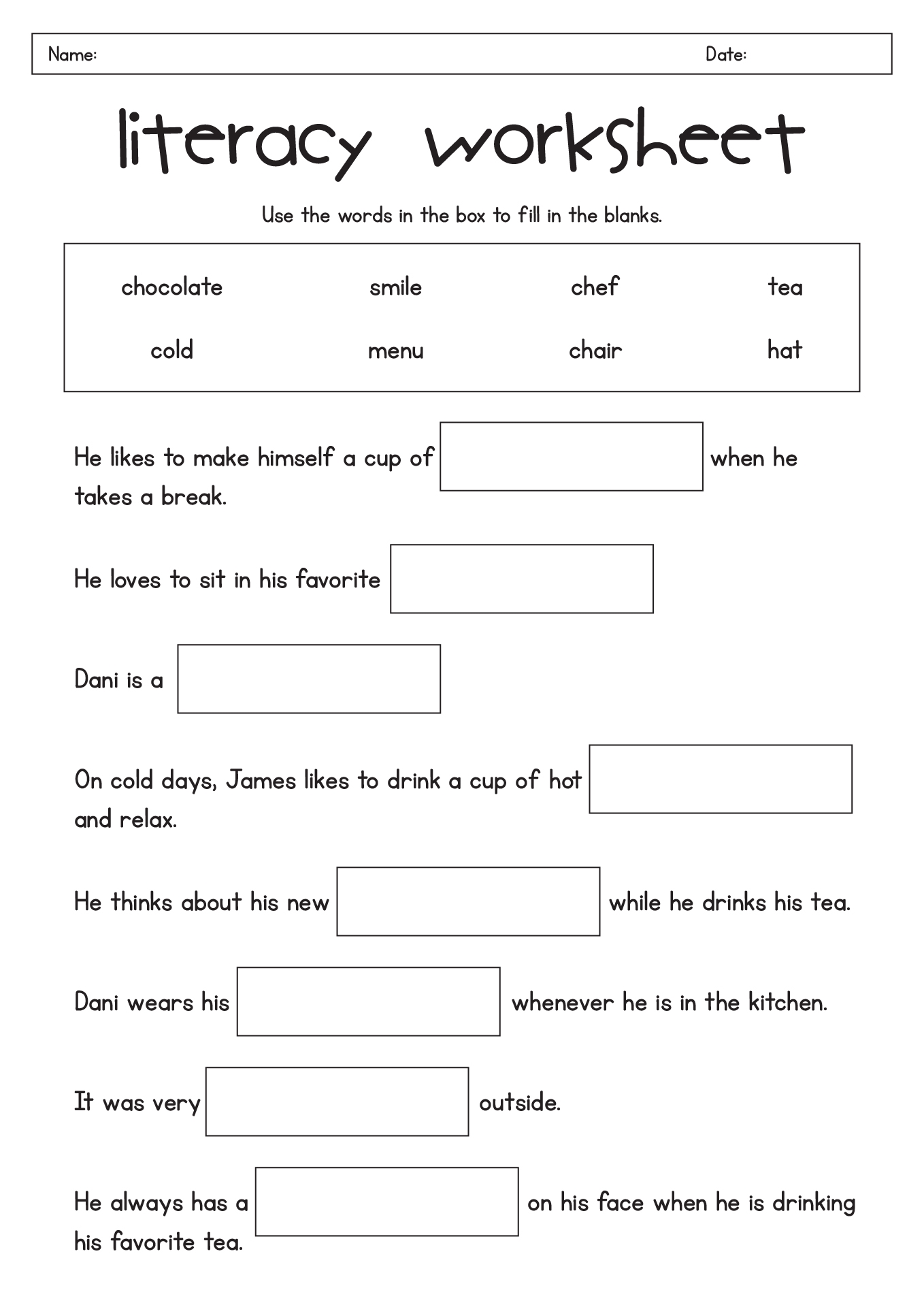 Free Kindergarten Language Arts Worksheets