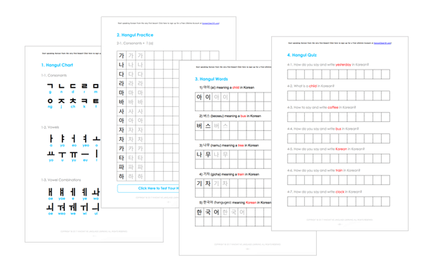 Korean Worksheet Alphabet