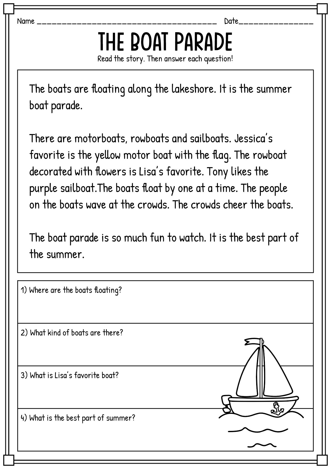 Second Grade Reading Comprehension Worksheets Printable