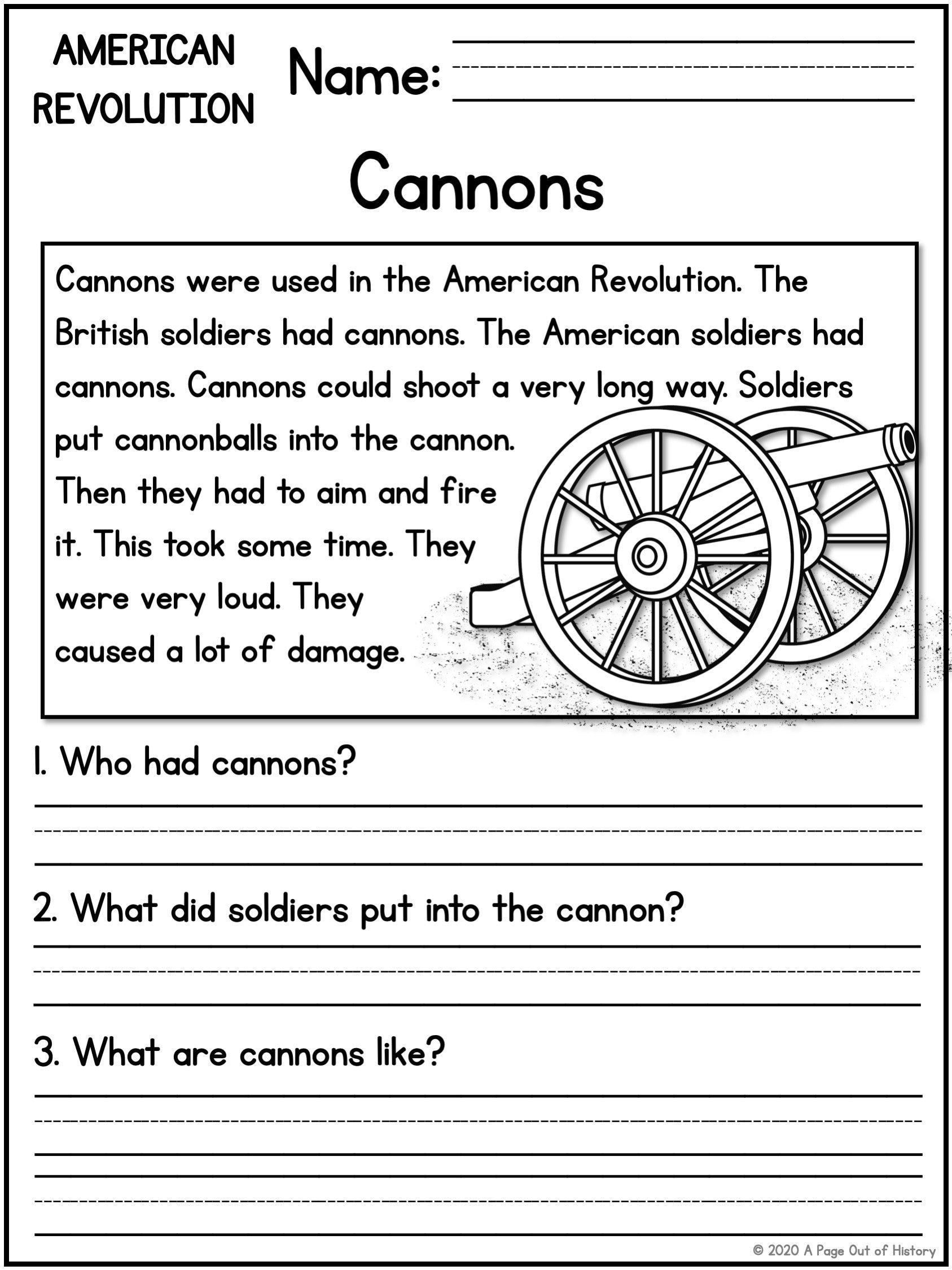 1st 2nd Grade Reading Comprehension American Revolution Passages 