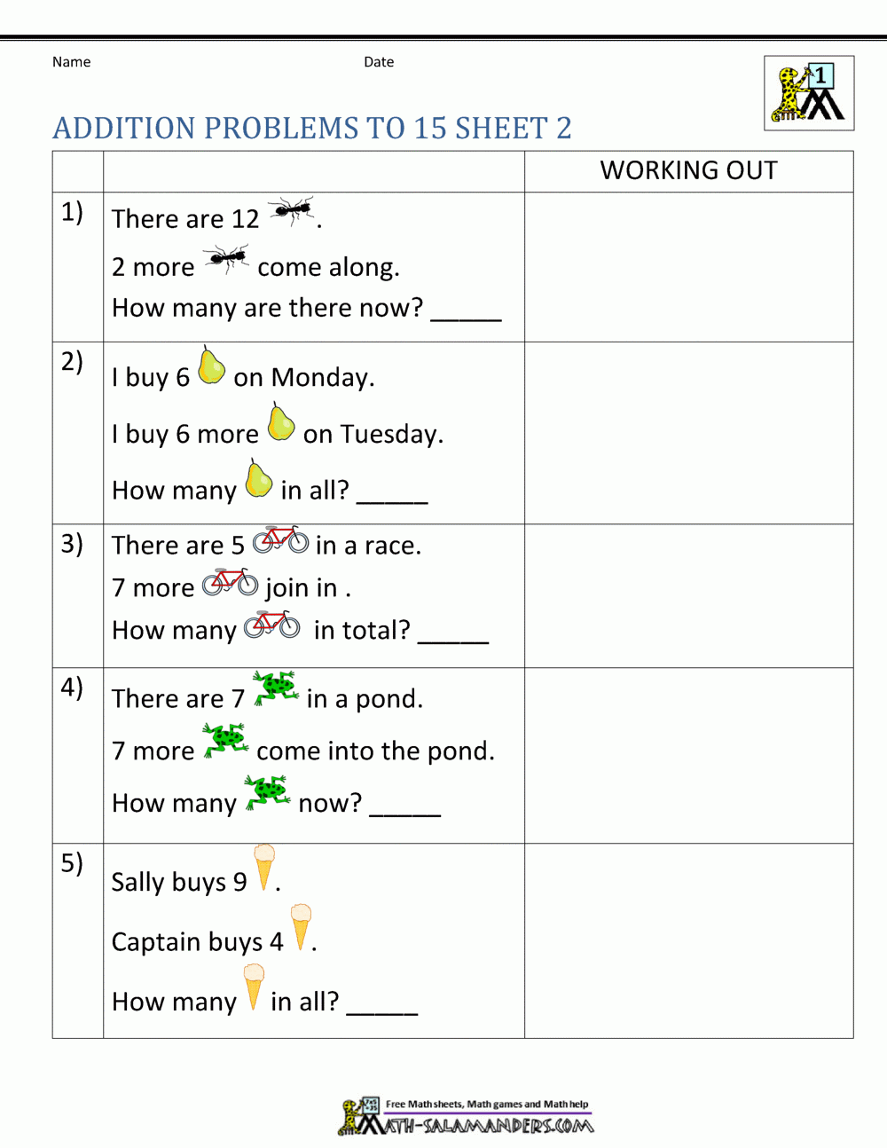 1st Grade Addition Word Problems 1st Grade Addition Word Problems