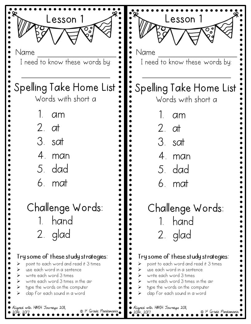 1st Grade Spelling Lists Regular Aligned With HMH Journeys 1st Grade Pandamania