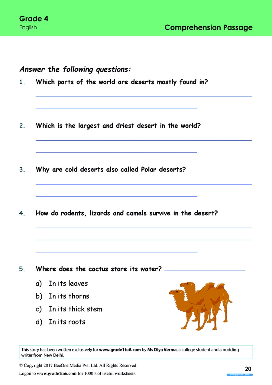 20 worksheets comprehension passage grade 4 four pdf 20 jpg