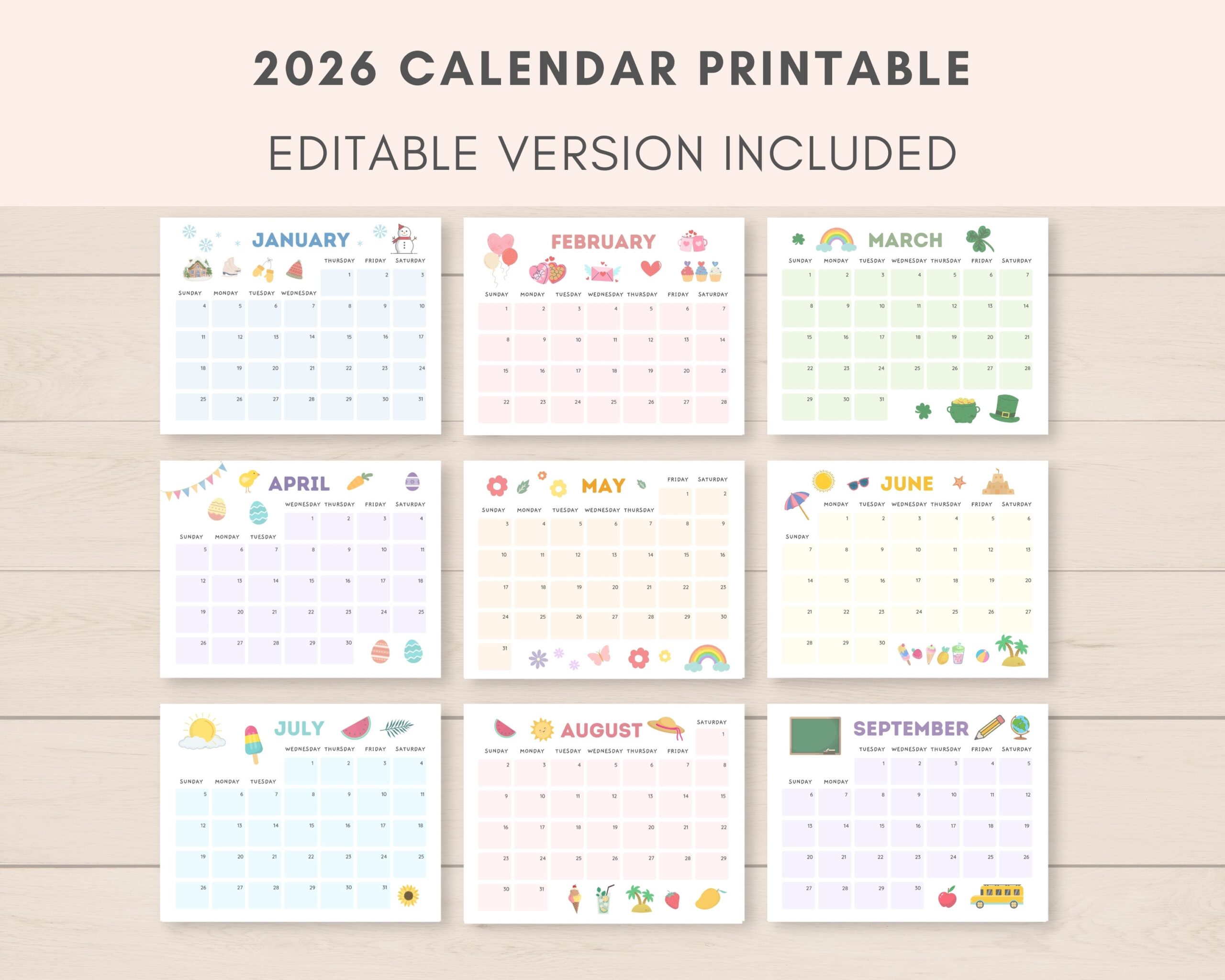 2026 Calendar Printable Kids Calendar 2026 Printable Calendar Editable Calendar 2026 Calendar Academic Calendar Kids Monthly Planner Etsy Ireland